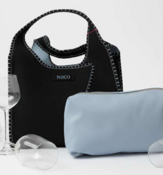 Borsa shopper Noco in pelle scamosciata con cuciture azzuzzo