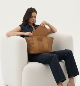 Borsa shopper Noco in pelle scamosciata traforata